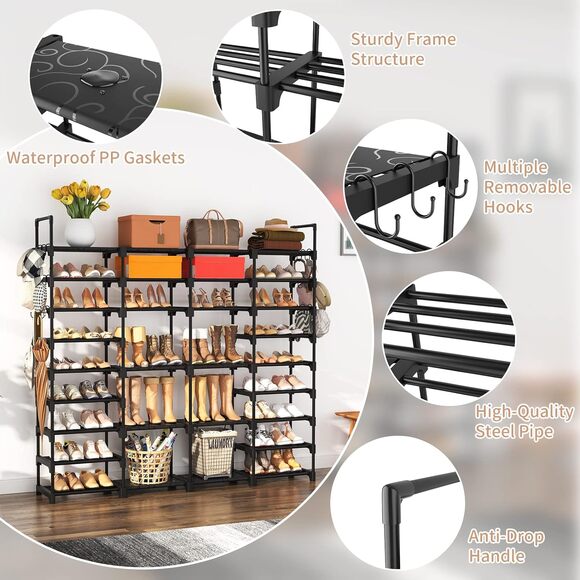 Large Shoe Rack Organizer Closet 64-68 pairs 9-Tier Heavy Duty Tall Shoe Shelf - Picture 5 of 6